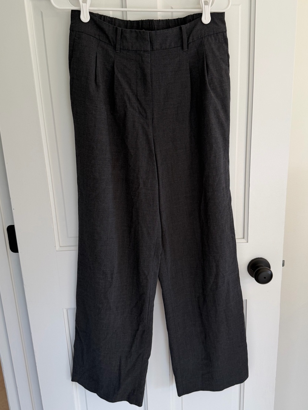 Quince Italian Wool Pleated Wide Leg Trousers Coal Melange Size 8